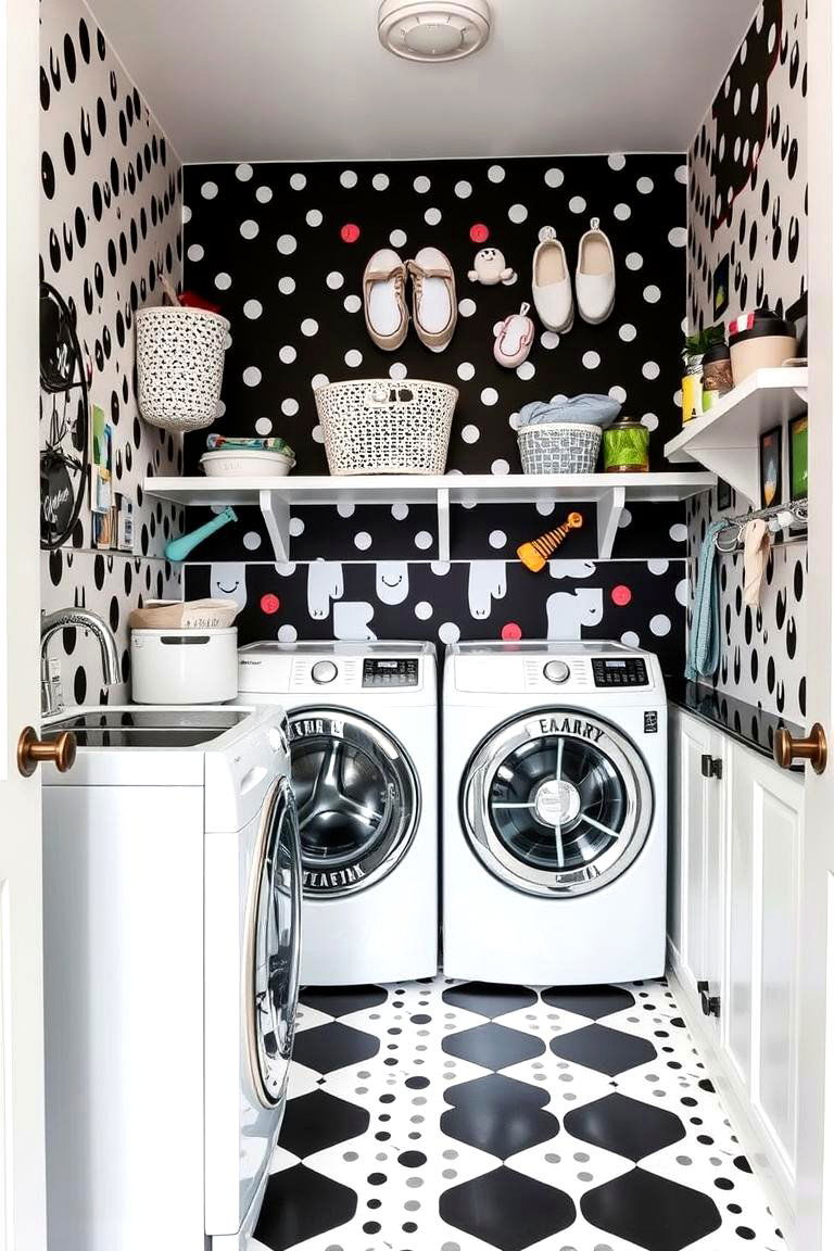 Playful Patterned Designs - 24 Black and White Laundry Room Ideas