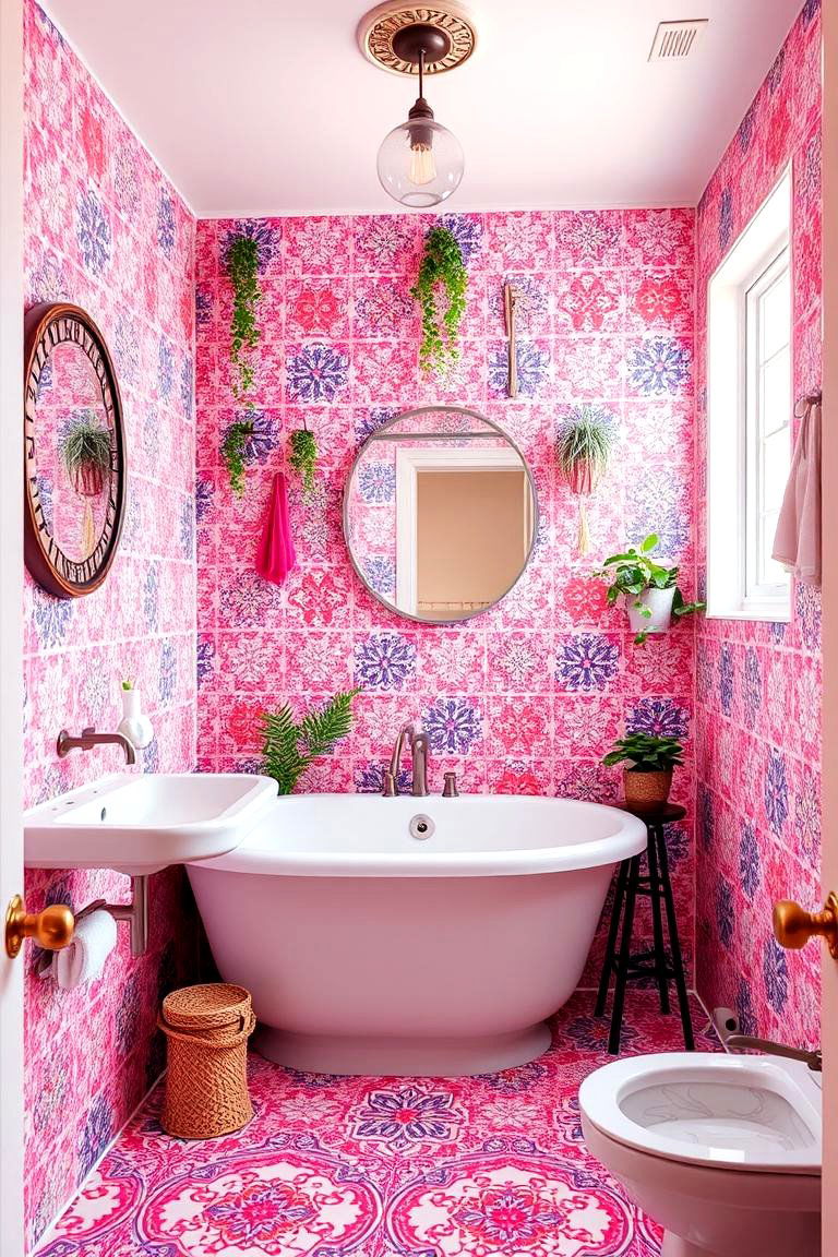 Playful Pink Pop - 24 Pink Tile Bathroom Ideas