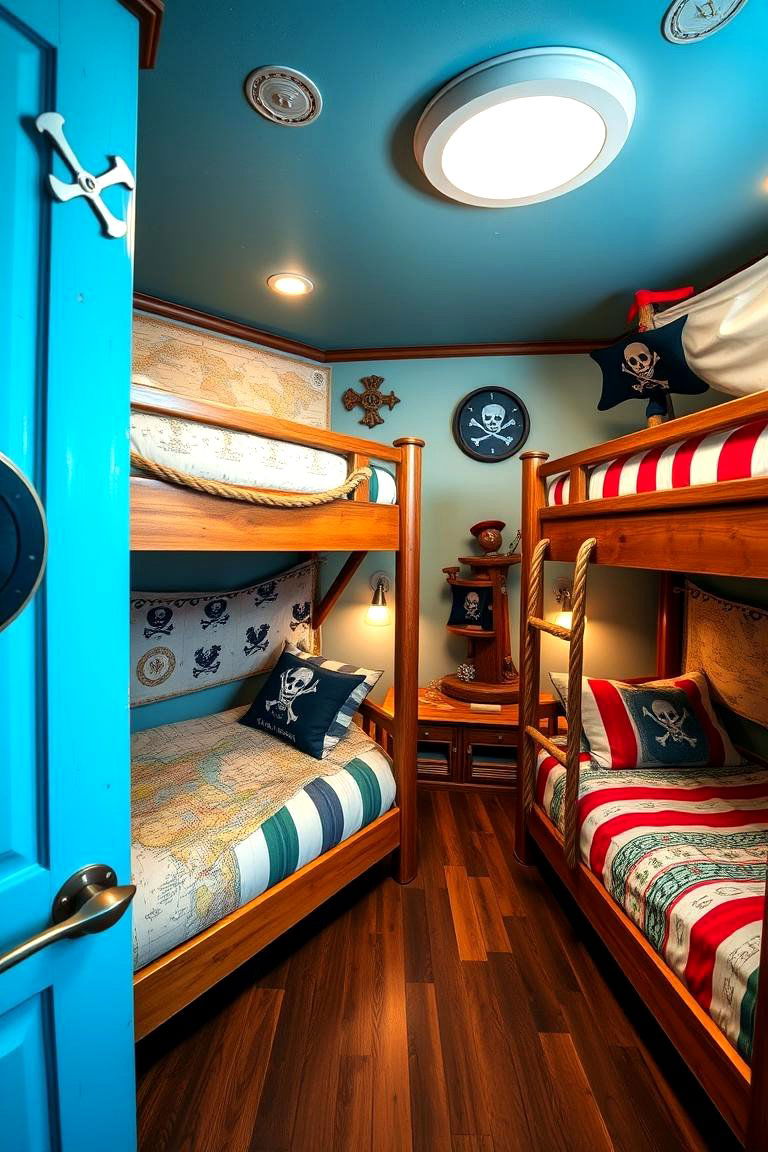 Playful Pirate Themed Bunk Room - 24 bunk room ideas