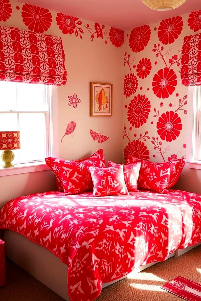 Playful Red Patterns - 24 Red Bedroom Ideas