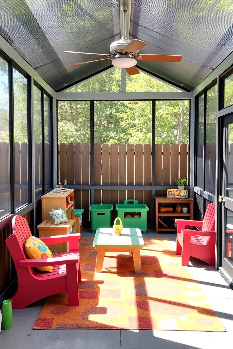 Playful Screened in Kids Zone - 24 Screened-in Deck Ideas