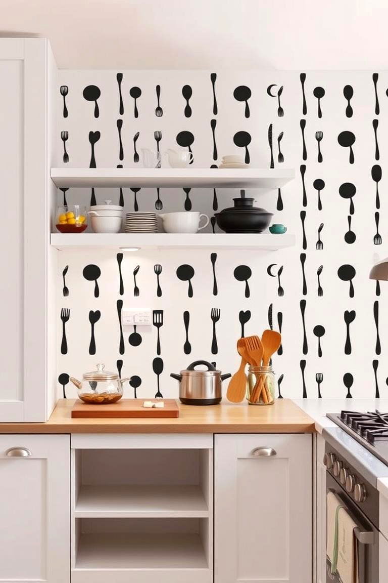 Playful Utensil Silhouette Display - 24 Kitchen Wallpaper Ideas