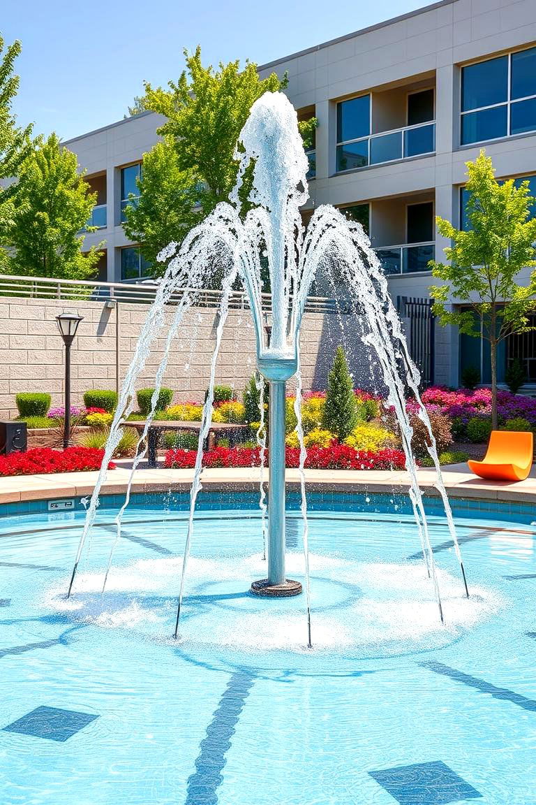 Playful Water Fountain Area - 24 L Shaped Backyard Ideas