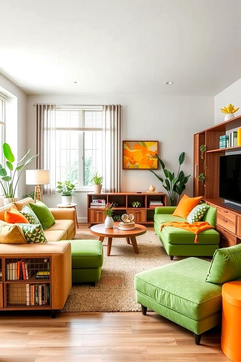 Playful and Functional Layout - 24 Green and Orange Living Room Ideas