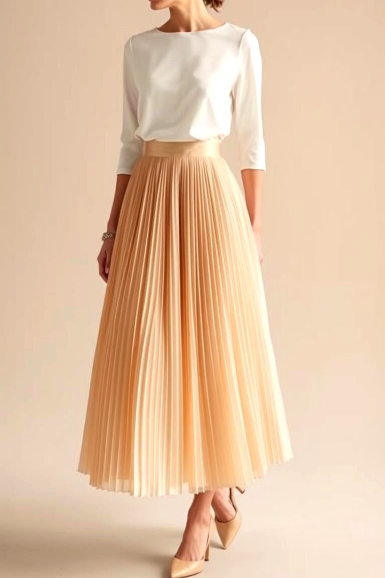 Pleated Midi Skirt with a Fitted Top - 24 Guest Wedding Outfit Ideas