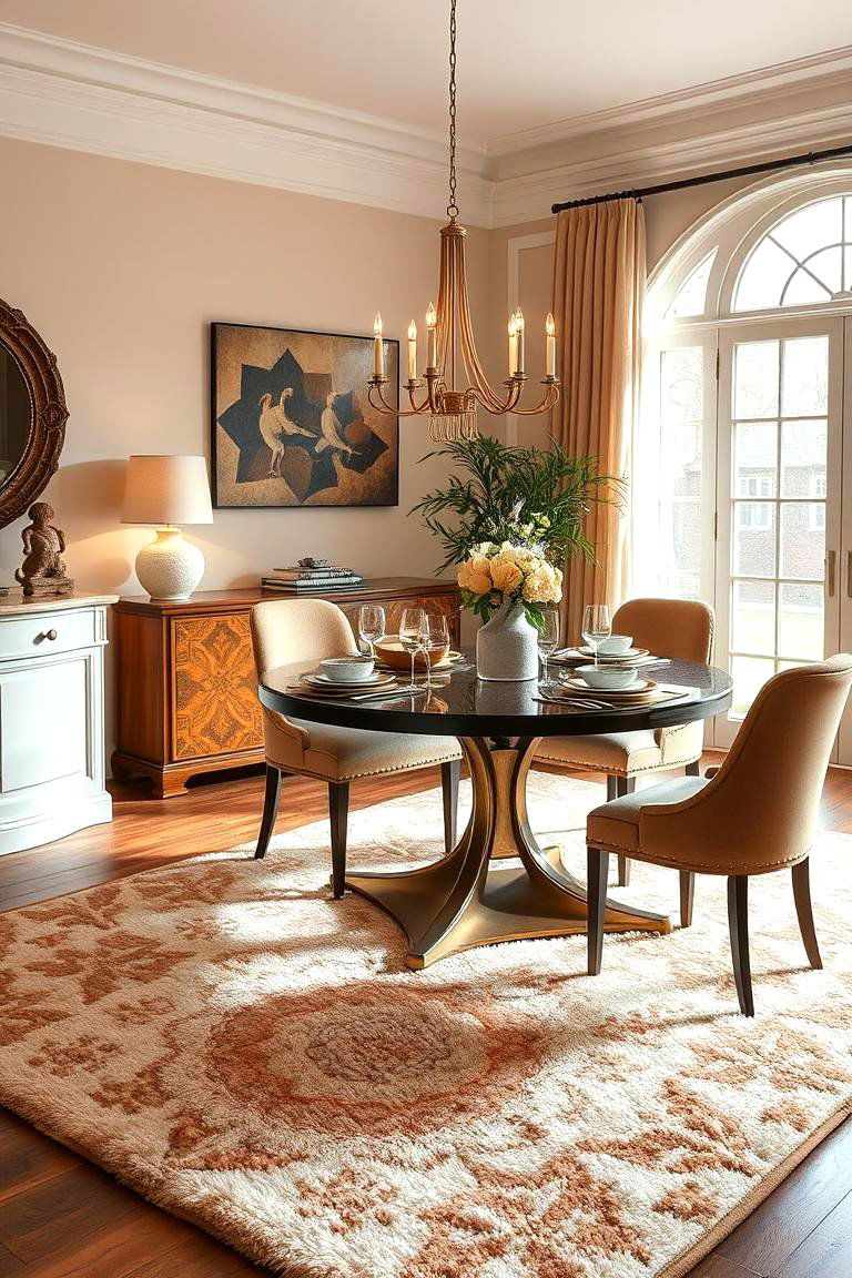 Plush Area Rugs with Pattern - 24 Glam Dining Room Ideas