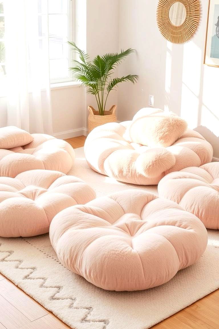 Plush Cloud Floor Cushions - 24 Cloud-Themed Bedroom Ideas