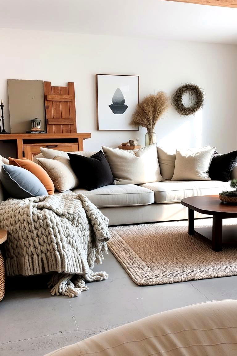 Plush Textile Softness - 24 Rustic Concrete Floor Living Room Ideas