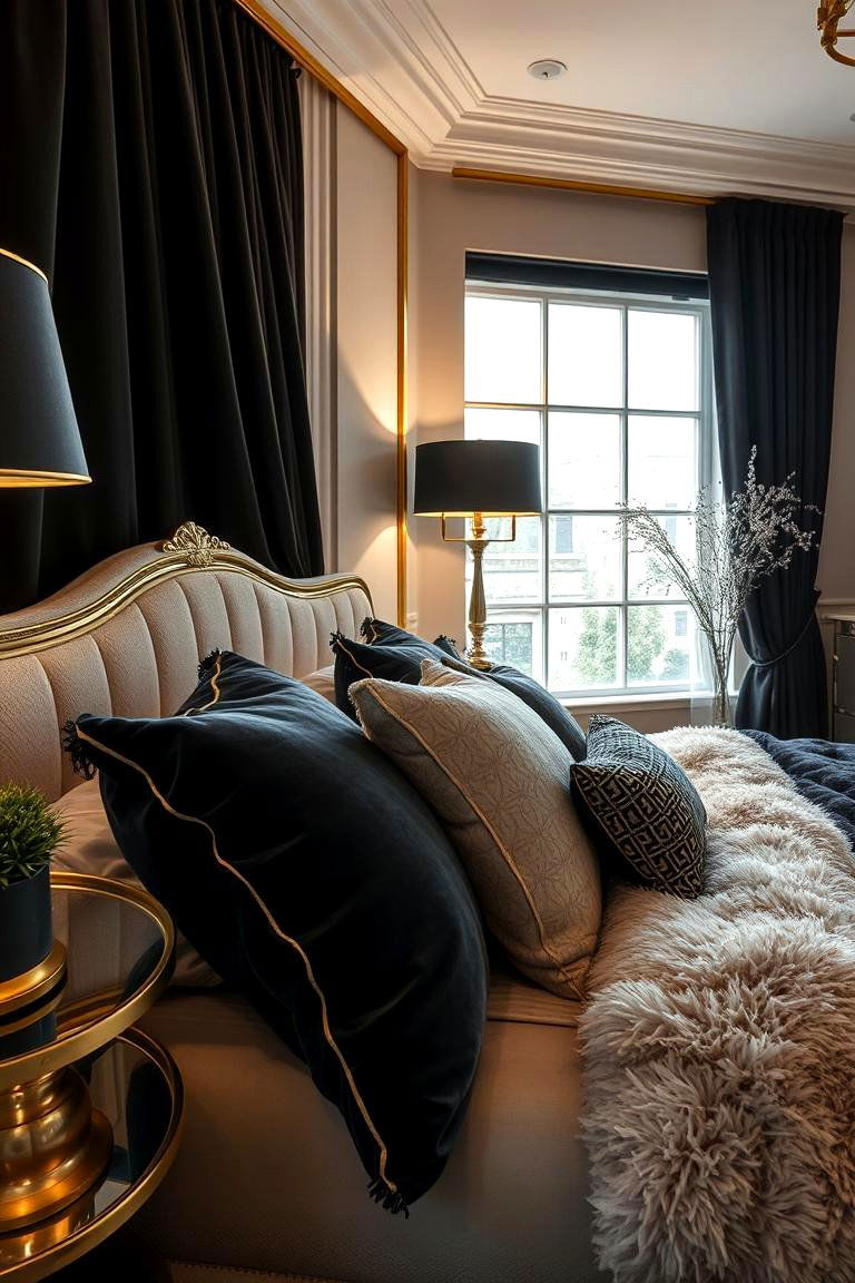 Plush Textures and Metallic Finishes - 24 Black and Gold Bedroom Ideas