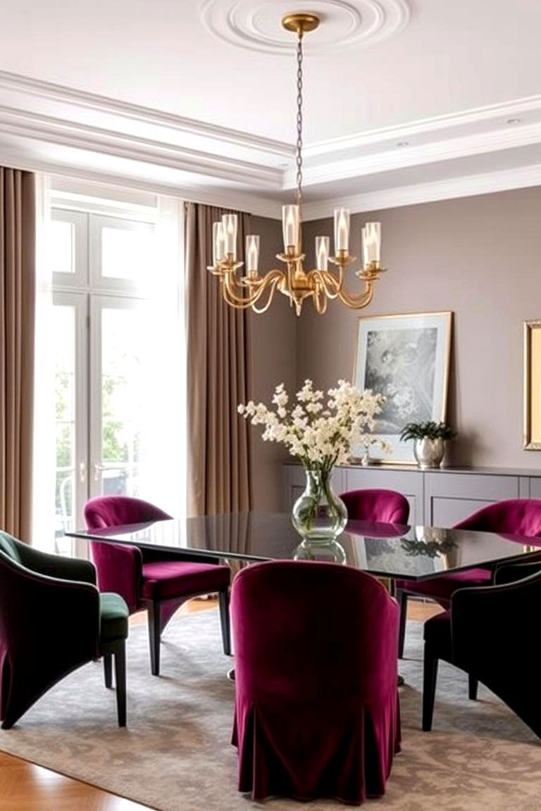 Plush Velvet Upholstered Chairs - 24 Luxury Dining Room Ideas