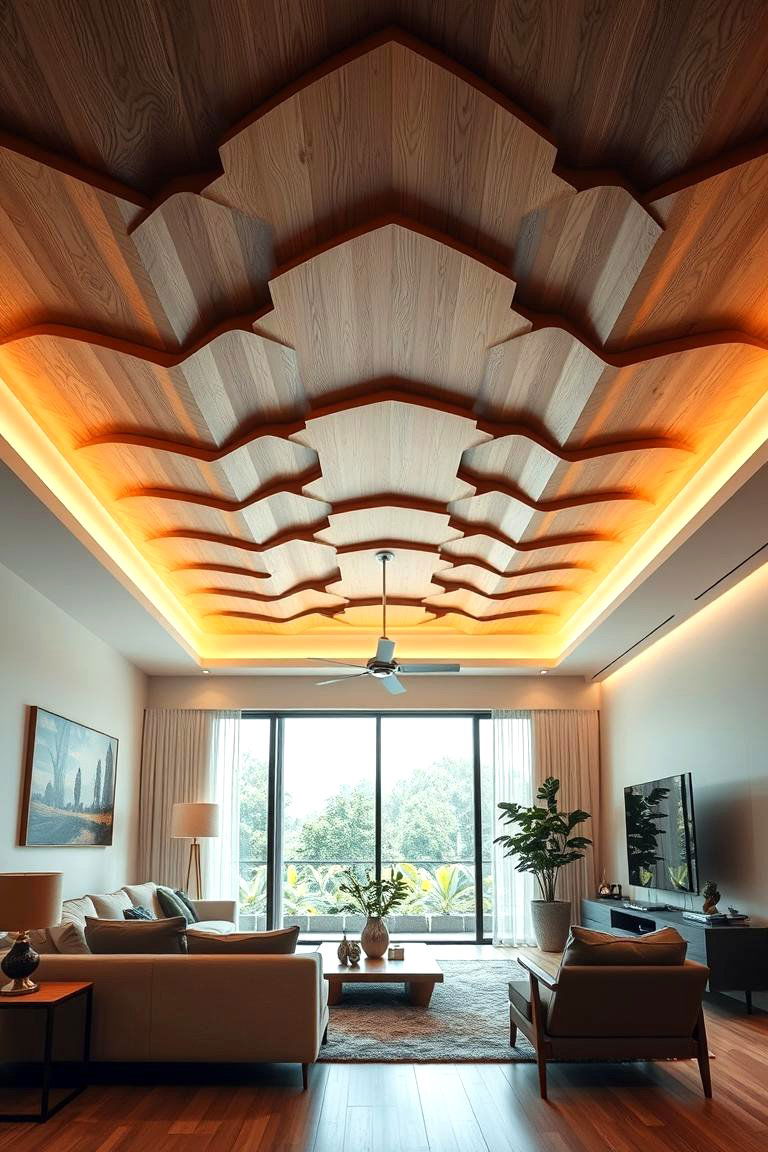 Plywood Geometric Pattern Ceiling - 24 Plywood Ceiling Ideas