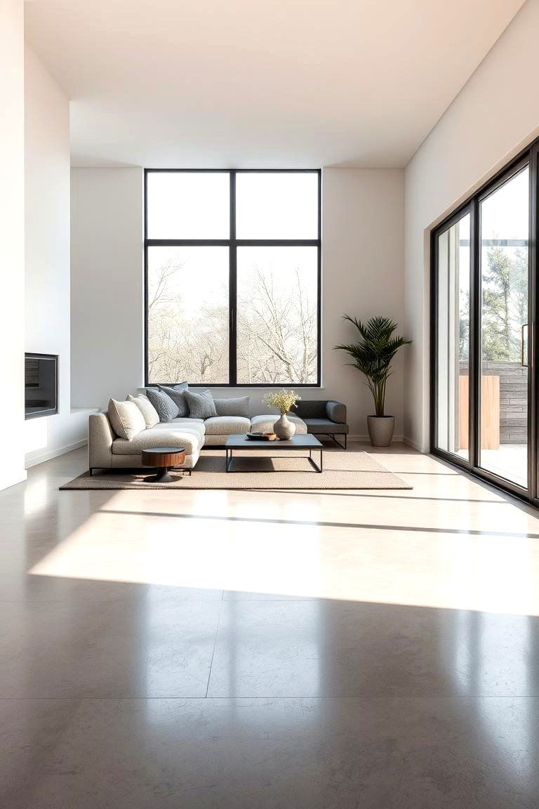 Polished Concrete with Underfloor Heating - 24 Concrete Floor Living Room Ideas