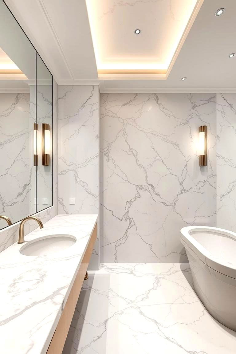 Polished Marble Countertops and Backsplashes - 24 Tuscan Bathroom Ideas