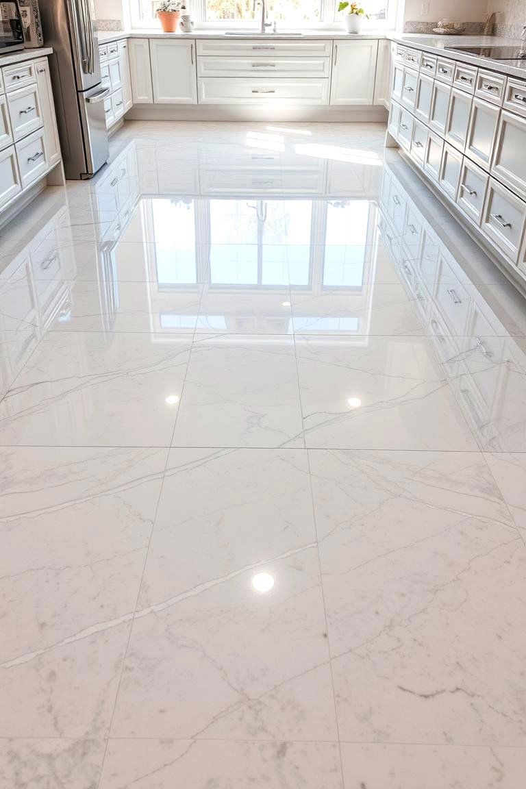 Polished Marble Shine - 24 Marble Kitchen Floor Ideas
