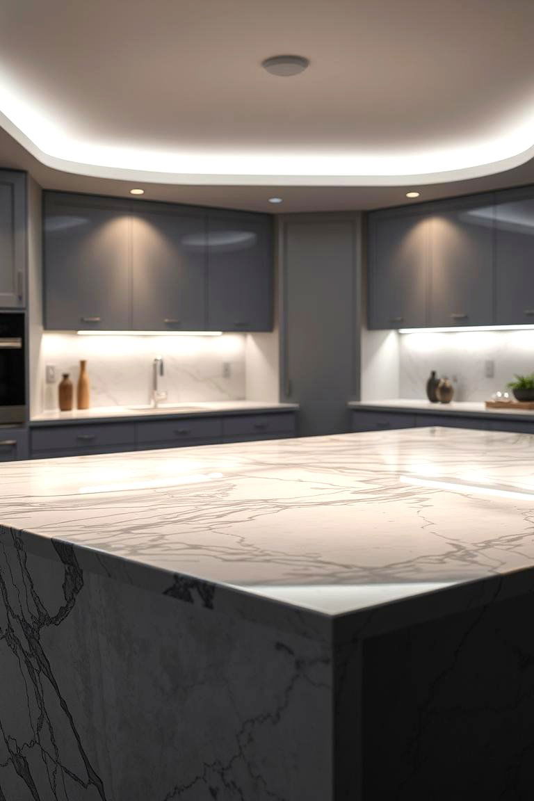 Polished Marble with Underlighting - 24 Marble Kitchen Island Ideas