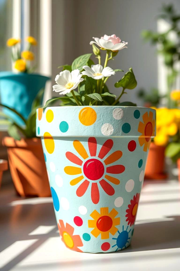 Polka Dot Delight Painted Pot - 24 Painted Pot Ideas