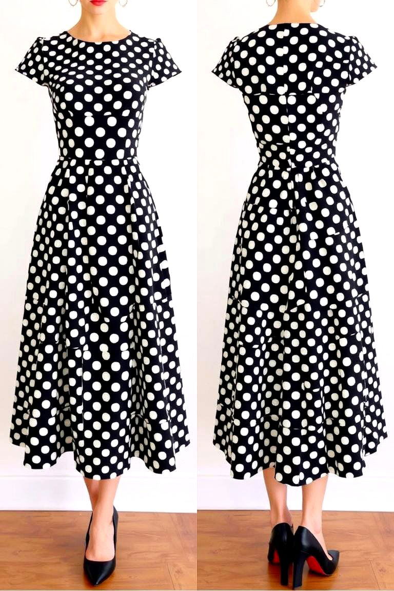 Polka Dot Tea Length Dress - 24 Guest Wedding Outfit Ideas