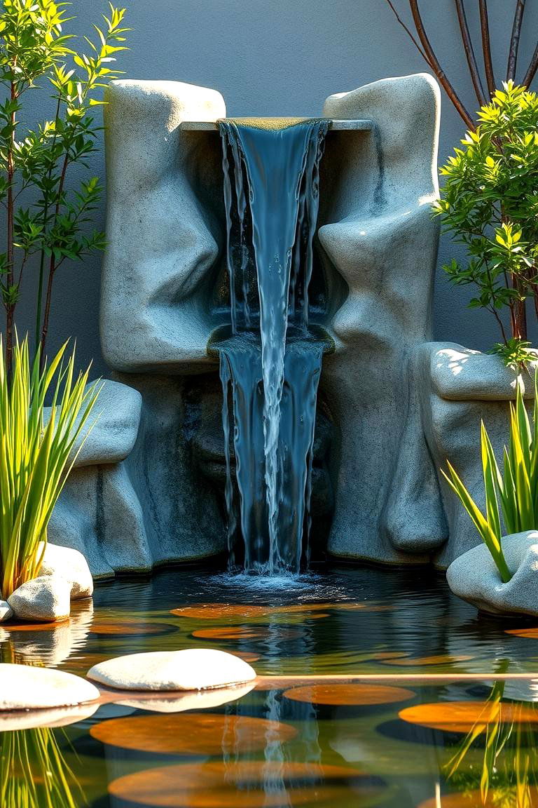 Pond with Ceramic Waterfall - 24 Small Pond Ideas With Waterfalls