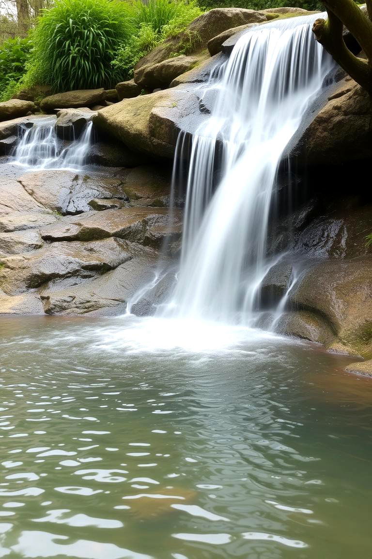 Pond with Curved Waterfall - 24 Small Pond Ideas With Waterfalls