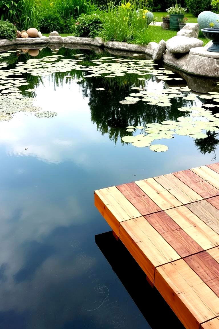 Pond with Floating Deck - 24 Backyard Pond Ideas