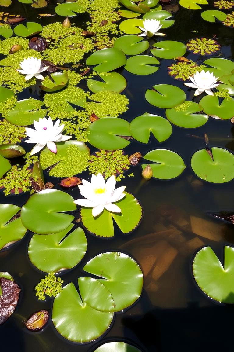 Pond with Floating Plants - 24 Fish Pond Ideas