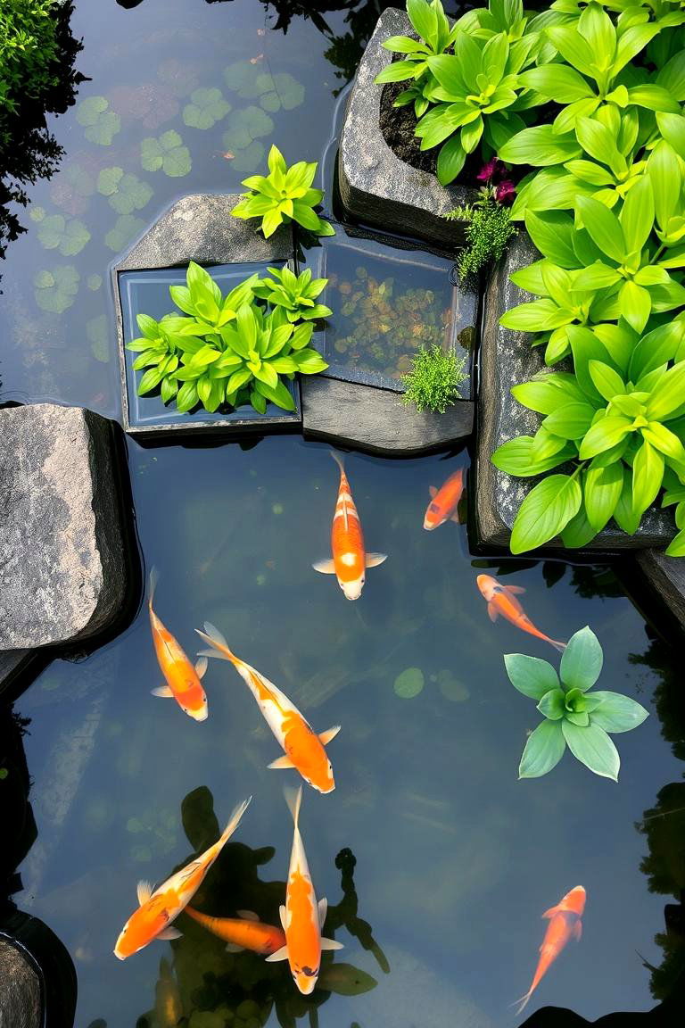 Pond with Integrated Planting Shelves - 24 Koi Pond Ideas