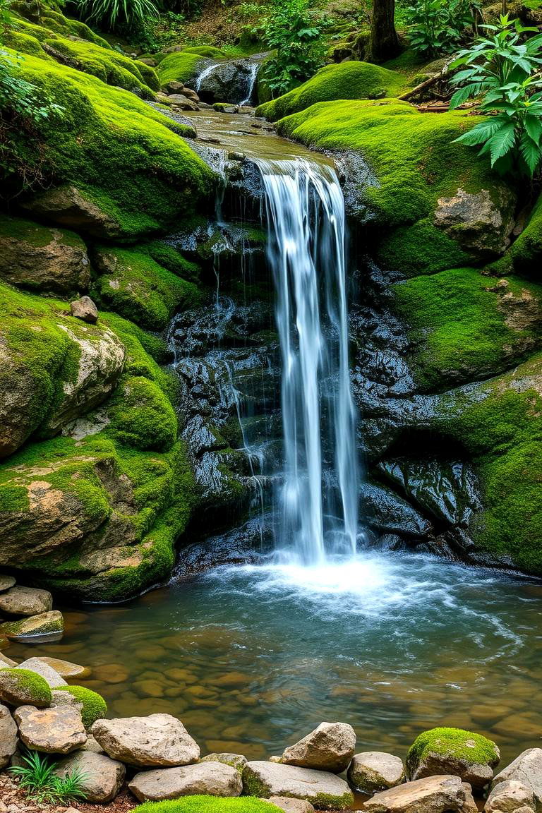 Pond with Moss Covered Waterfall - 24 Small Pond Ideas With Waterfalls