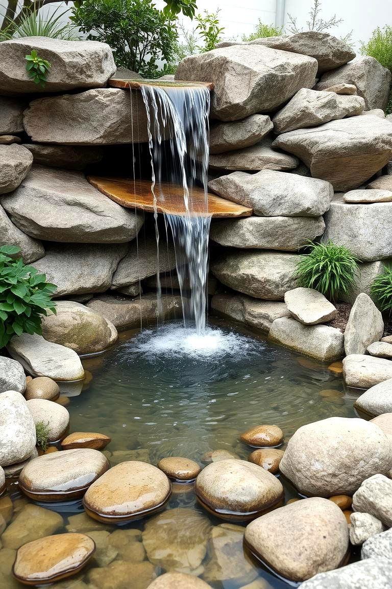 Pond with Pebble Waterfall - 24 Small Pond Ideas With Waterfalls