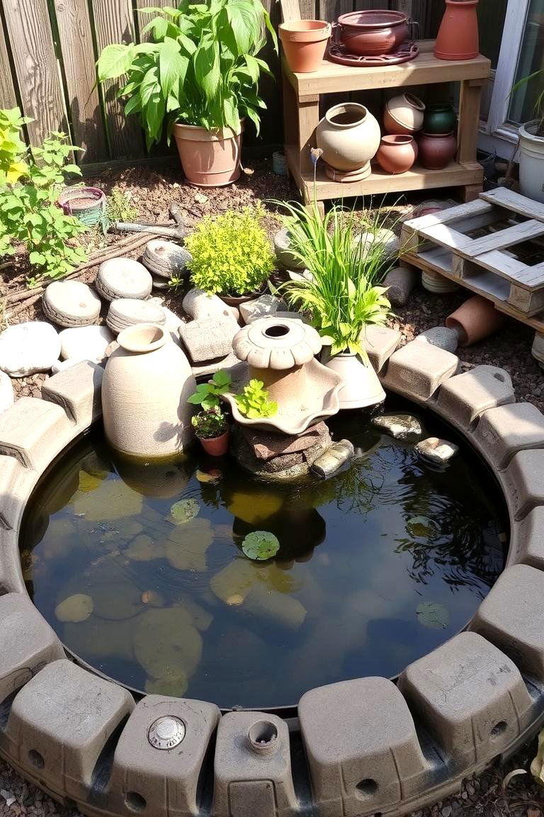 Pond with Recycled Materials - 24 Backyard Pond Ideas