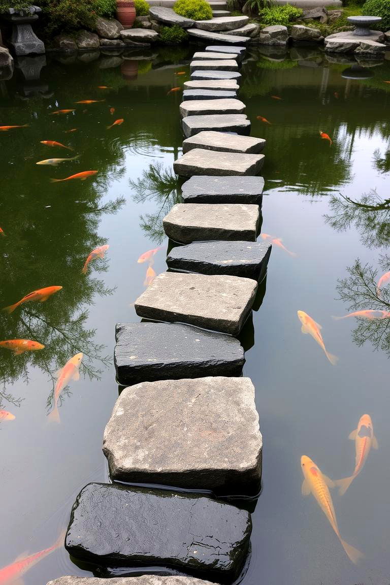Pond with Stepping Stones Across - 24 Koi Pond Ideas