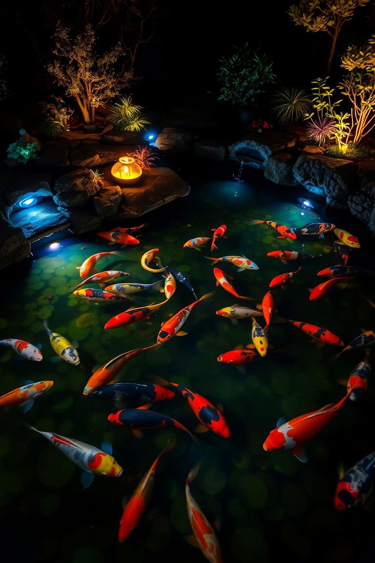 Pond with Underwater Lighting - 24 Koi Pond Ideas