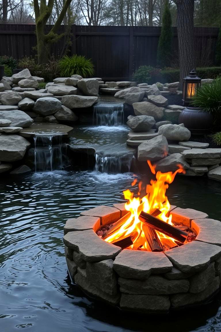 Pond with Waterfall and Fire Pit - 24 Small Pond Ideas With Waterfalls