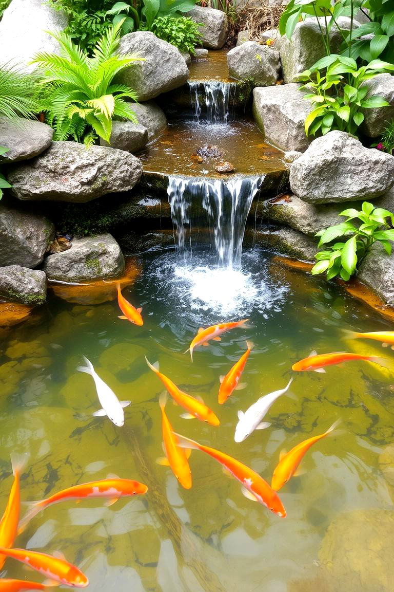 Pond with Waterfall and Fish - 24 Fish Pond Ideas
