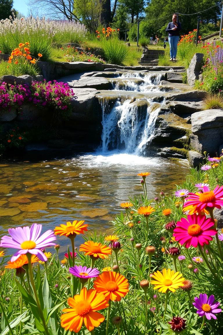 Pond with Waterfall and Wildflowers - 24 Small Pond Ideas With Waterfalls