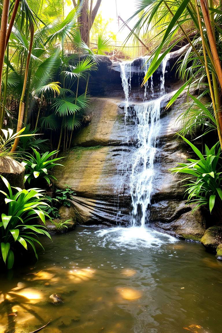 Pond with a Bamboo Waterfall - 24 Small Pond Ideas With Waterfalls