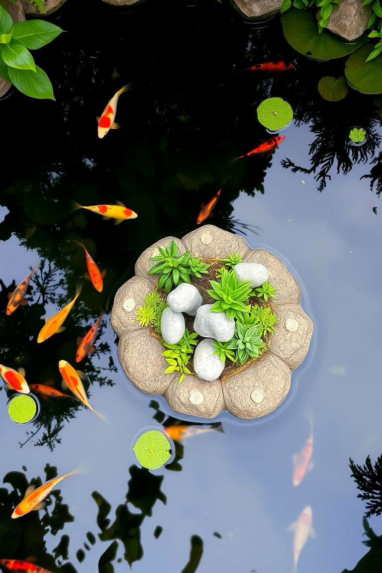 Pond with a Floating Island - 24 Koi Pond Ideas