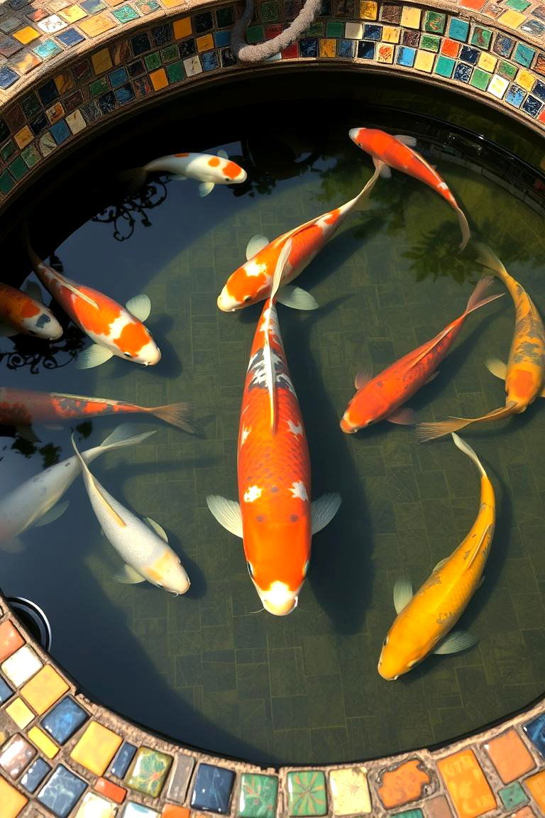 Pond with a Mosaic Tile Surround - 24 Koi Pond Ideas