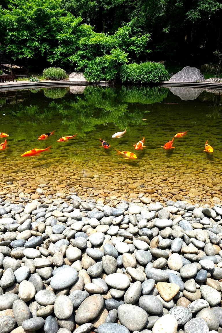 Pond with a Pebble Beach Entry - 24 Koi Pond Ideas