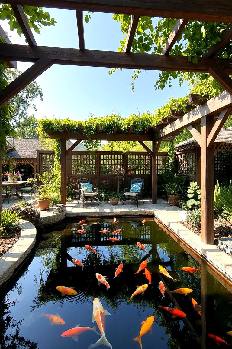 Pond with a Pergola Overhead - 24 Koi Pond Ideas