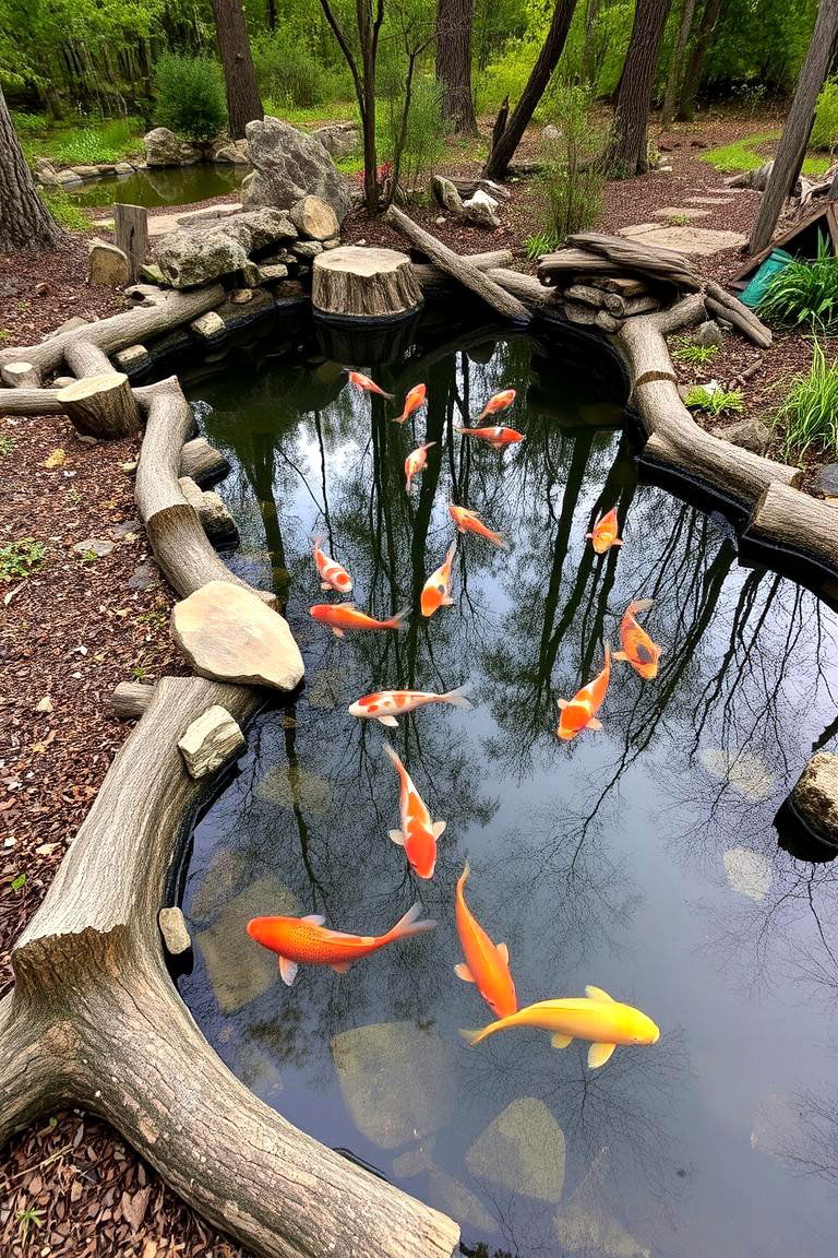 Pond with a Rustic Log Edging - 24 Koi Pond Ideas