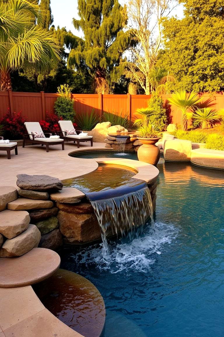 Pool Deck with Waterfall Feature - 24 Above-ground Pool With Deck Ideas