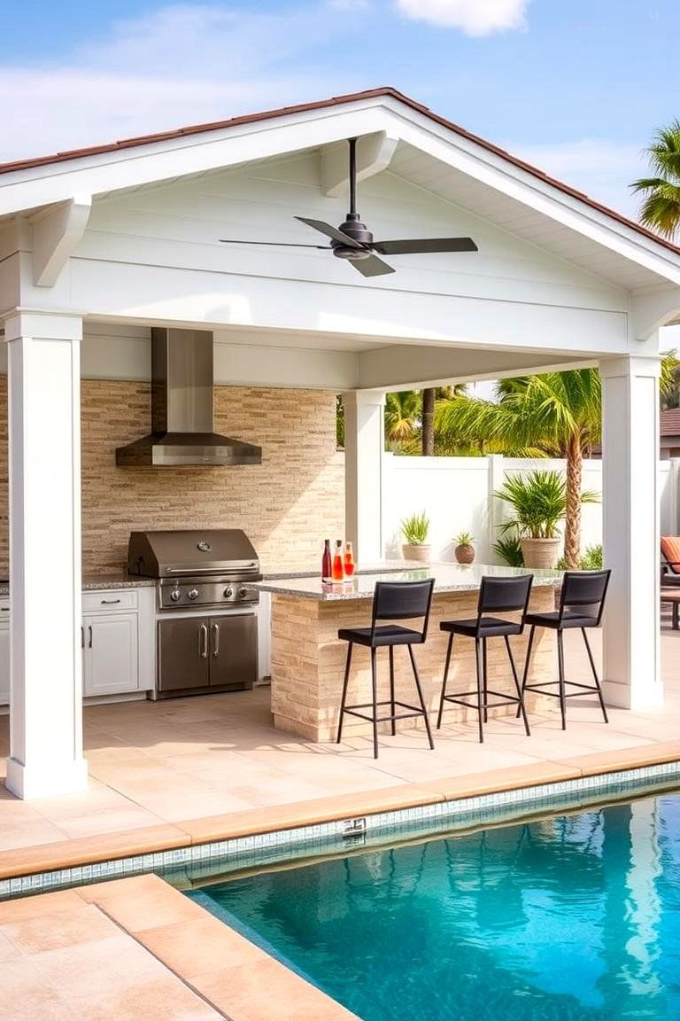 Pool House with Outdoor Kitchen and Bar - 24 Pool House Ideas