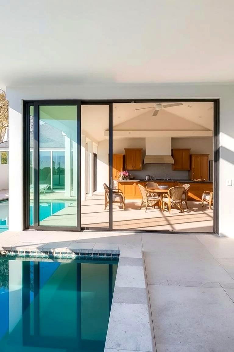 Pool House with Sliding Glass Doors - 24 Pool House Ideas