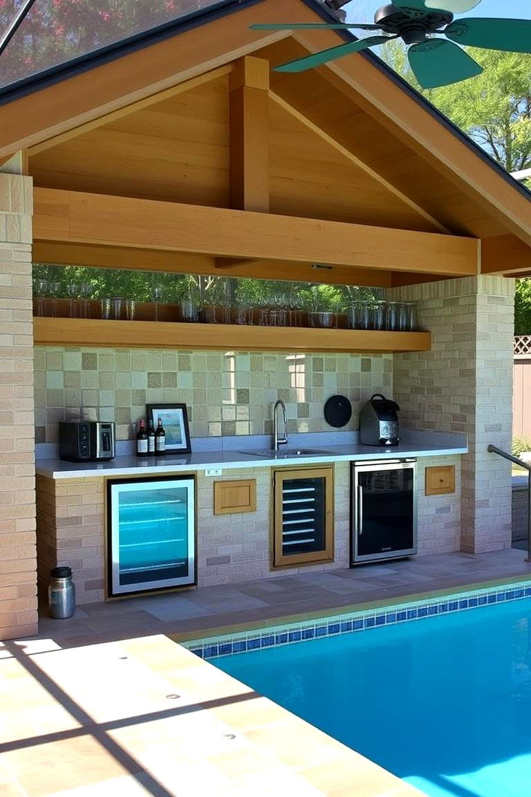 Pool House with a Built In Bar Area - 24 Pool House Ideas