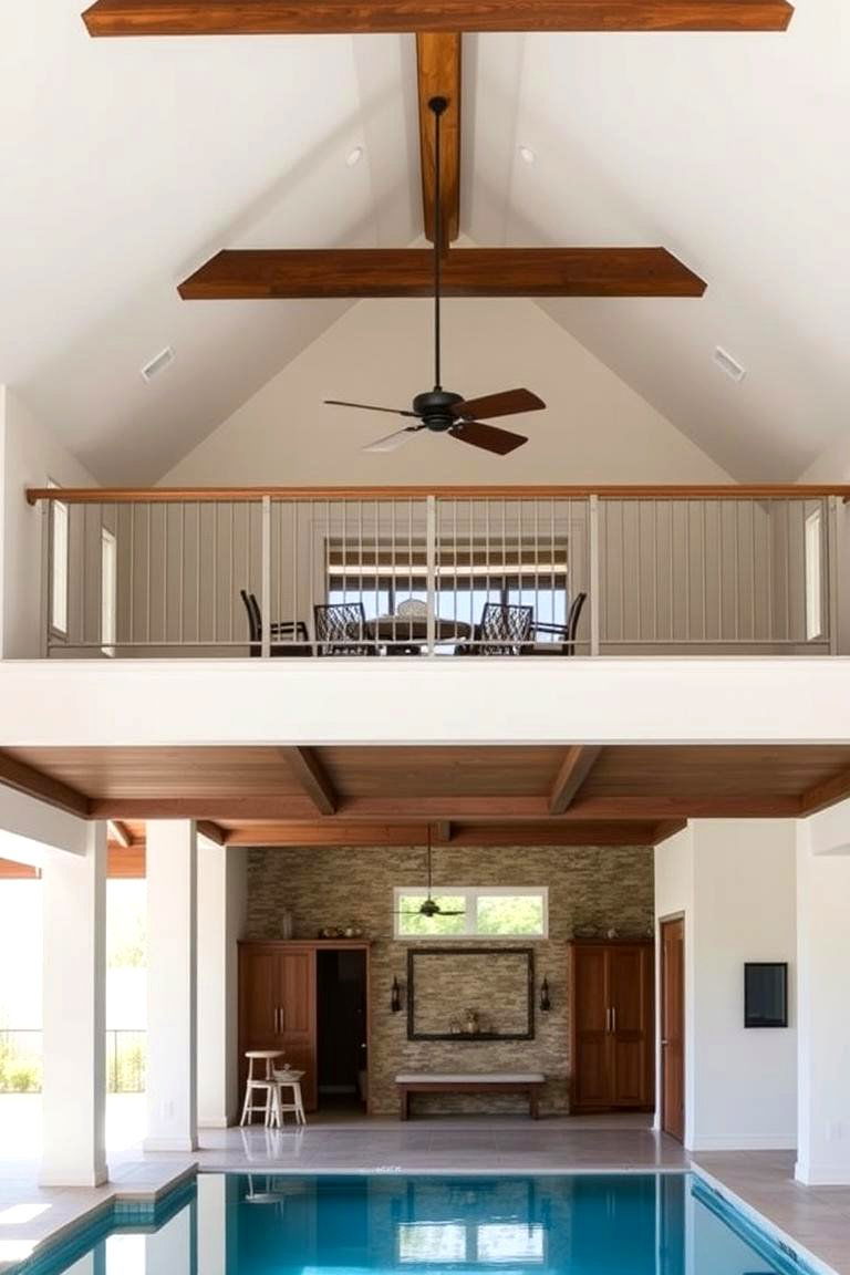 Pool House with a High Ceilings and Loft Space - 24 Pool House Ideas