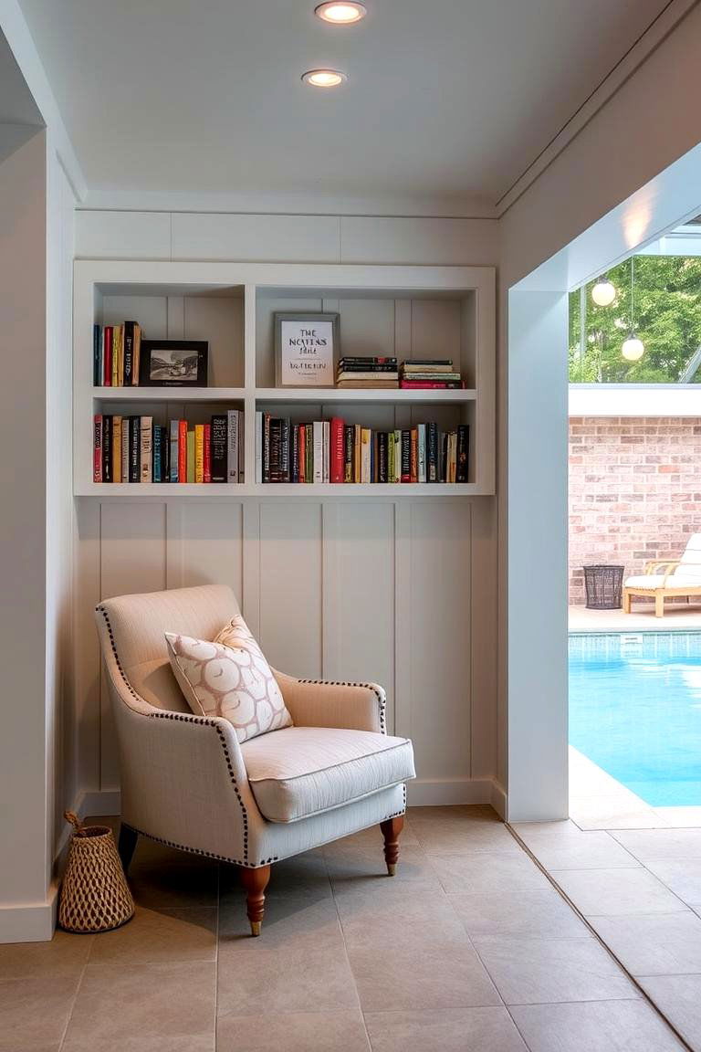 Pool House with a Relaxing Reading Nook - 24 Pool House Ideas