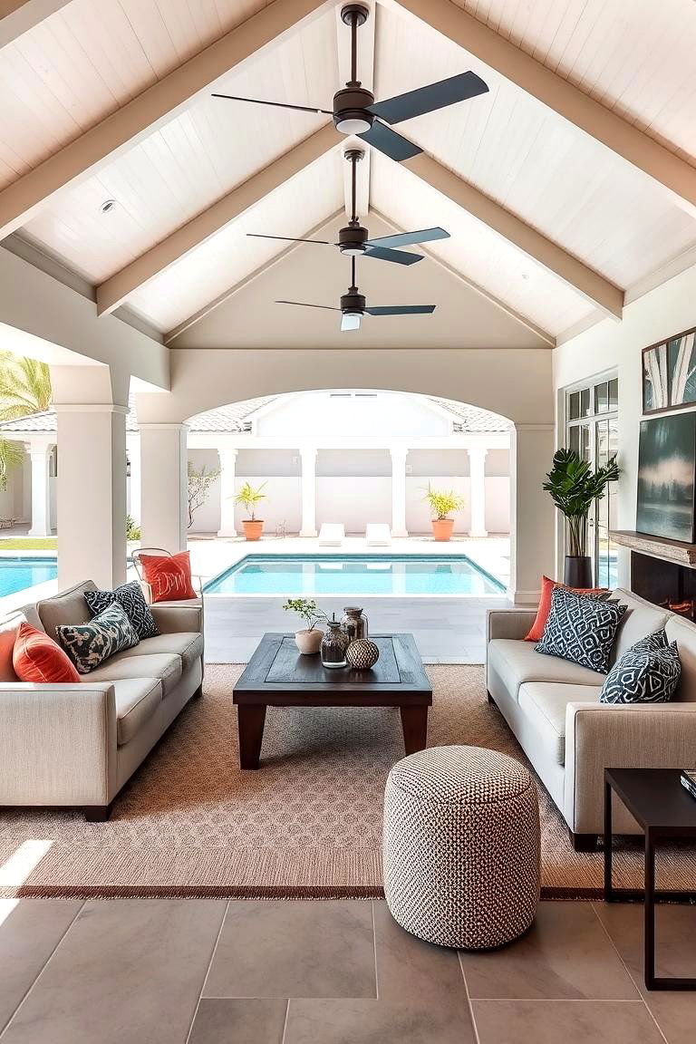 Pool House with a Spacious Living Area - 24 Pool House Ideas