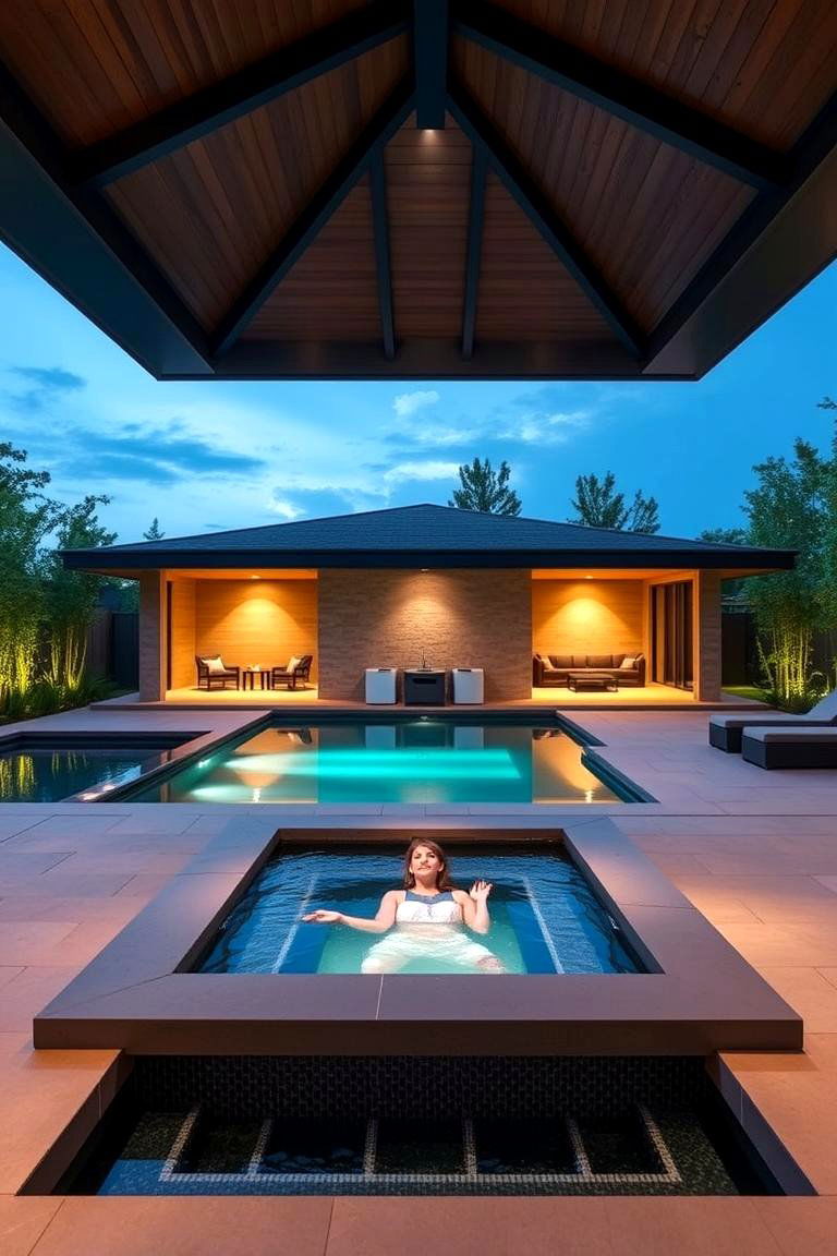 Pool House with an Integrated Jacuzzi - 24 Pool House Ideas