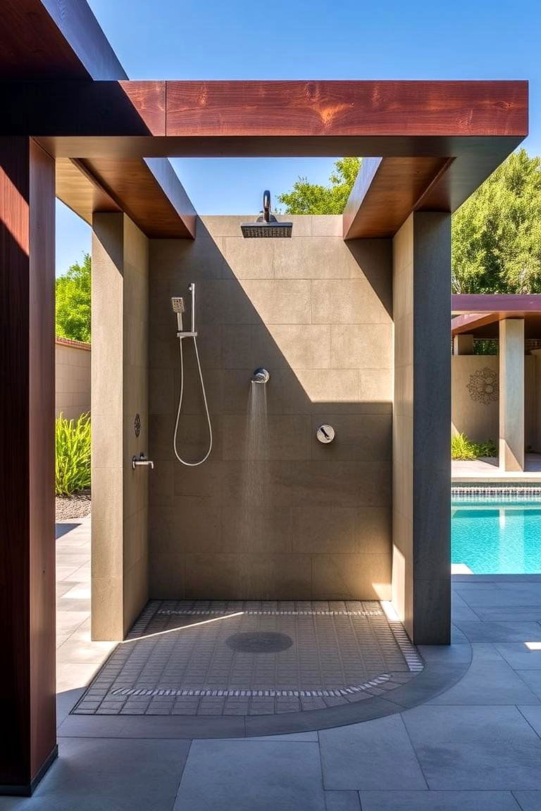 Pool House with an Outdoor Shower - 24 Pool House Ideas