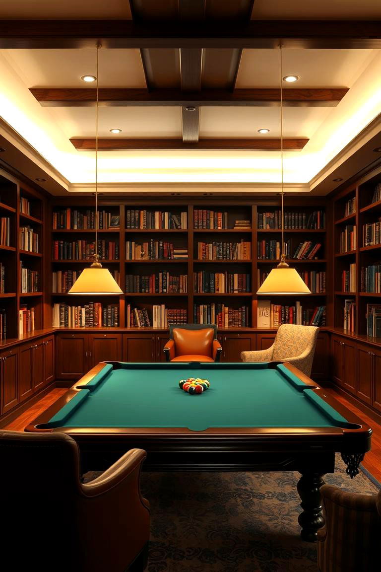 Pool Room with a Library Nook - 24 Pool Table Room Ideas